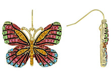 Load image into Gallery viewer, Multicolor Crystal Gold Tone Butterfly Dangle Earrings
