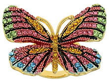 Load image into Gallery viewer, Multicolor Crystal Gold Tone Butterfly Ring
