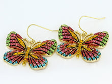 Load image into Gallery viewer, Multicolor Crystal Gold Tone Butterfly Dangle Earrings
