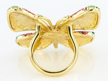 Load image into Gallery viewer, Multicolor Crystal Gold Tone Butterfly Ring
