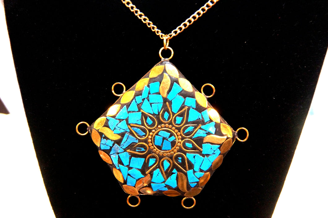 BLUE MOSIAC INLAID PENDANT NECKLACE